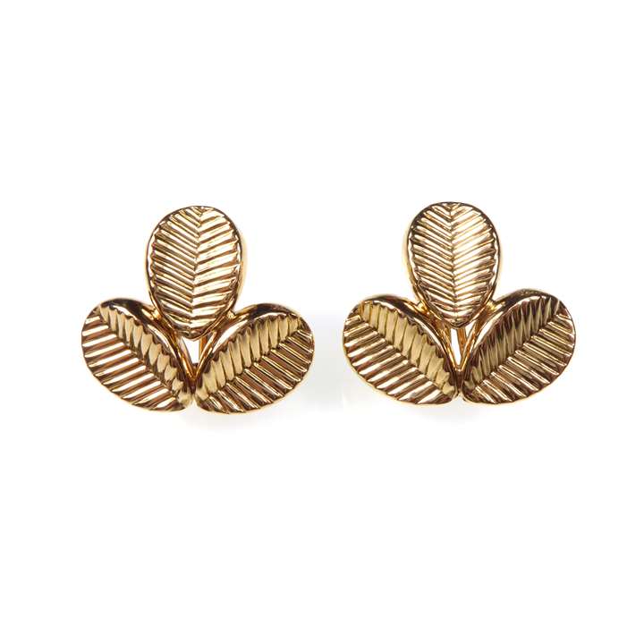 Pair of gold 'coffee bean' trefoil earrings